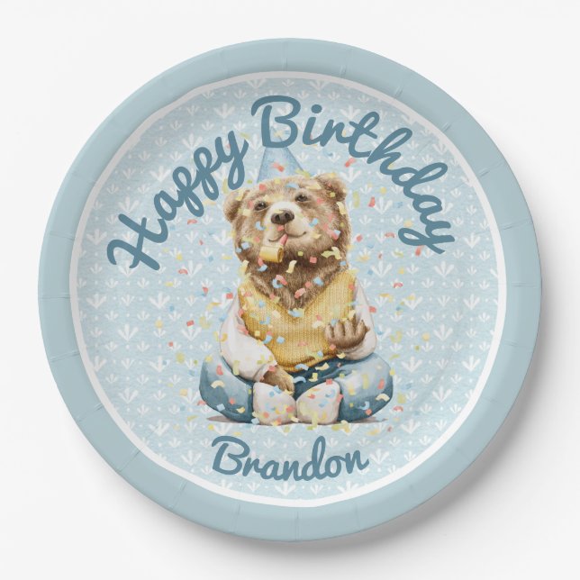 Cute Bear Birthday  Paper Plate (Front)