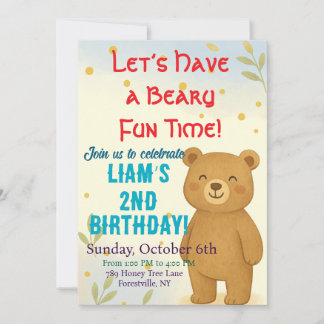 Cute Bear Birthday Party Invitation for Kids