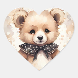 Cute Bear Black and White Polka Dots Collar Neck Heart Sticker