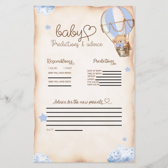 Cute Bear Blue Baby Predictions & Advice Game (Front)