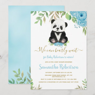 Cute Bear Blue Boy We can Bearly Wait Baby Shower Invitation