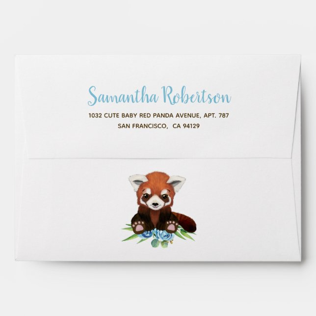 Cute Bear Blue Floral Watercolor Baby Shower Envelope (Back (Top Flap))