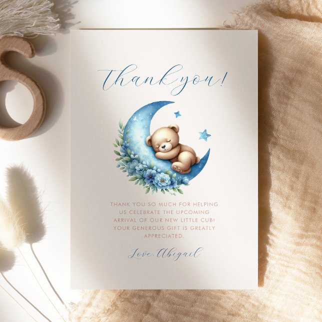 Cute Bear Blue Moon Baby Shower Thank You Card (Creator Uploaded)