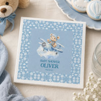 Cute Bear Blue Plane Time Flies One 1st Birthday