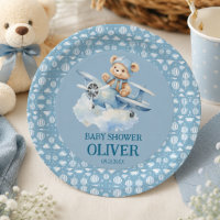 Cute Bear Blue Plane Time Flies One 1st Birthday