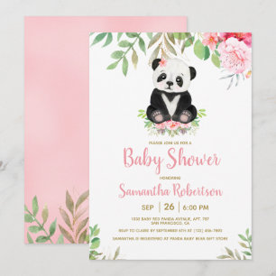 Cute Bear Blush Pink Floral Girl Baby Shower Invitation
