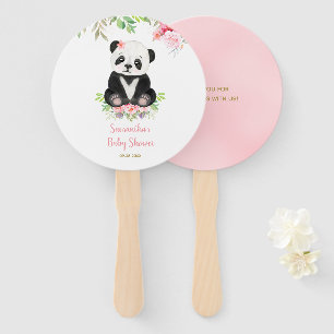 Cute Bear Blush Pink Greenery Girl Baby Shower Hand Fan
