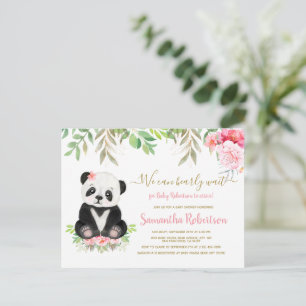 Cute Bear Blush Pink Watercolor Girl Baby Shower Invitation Postcard