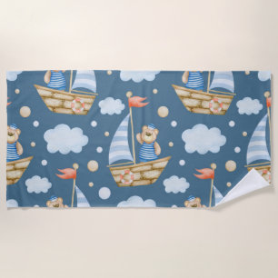 Cute Bear Boat Beach Towel