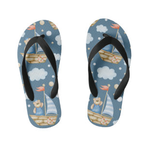 Cute Bear Boat Kid's Flip Flops