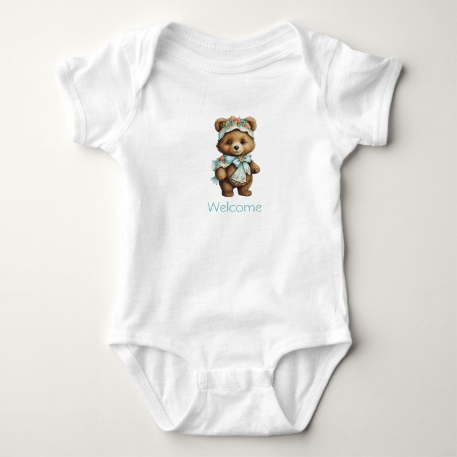 Cute Bear Bodysuit Personalise. (Front)