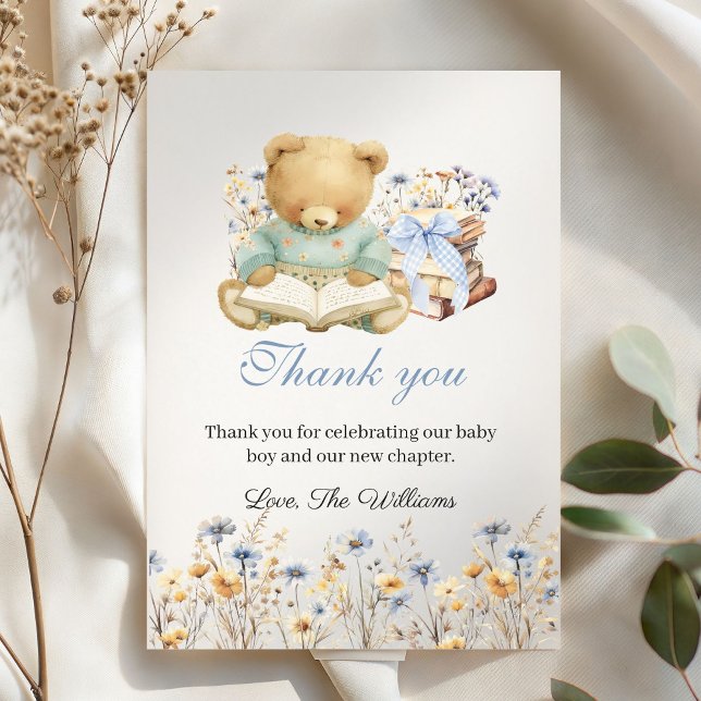 Cute Bear Books Baby Shower Thank you (A New chapter will soon begin Bear Books Baby Shower Thank you Card)