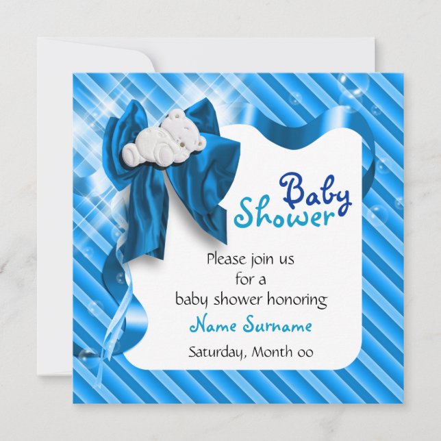 Cute bear boy baby shower invitation (Front)