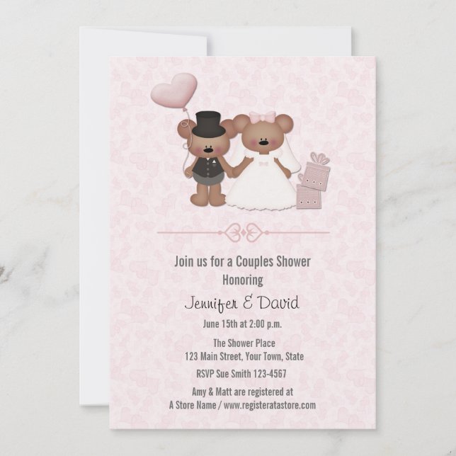 Cute Bear Bride and Groom Couples Shower Invitation (Front)