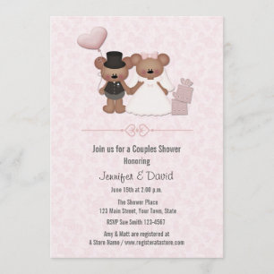 Cute Bear Bride and Groom Couples Shower Invitation
