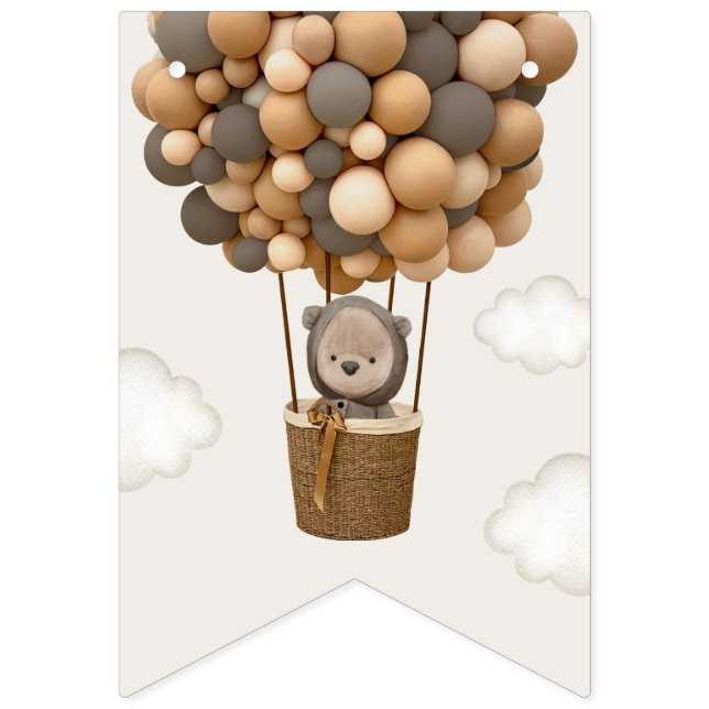 Cute Bear, Brown Balloons, First Birthday Bunting (First Flag)
