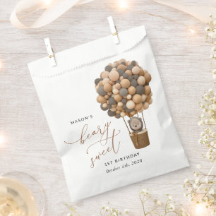 Cute Bear, Brown Balloons, First Birthday Favour Bags