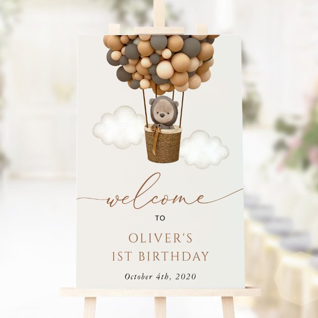 Cute Bear, Brown Balloons, First Birthday Welcome Poster (Creator Uploaded)