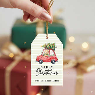 Cute Bear & Bunny Holiday Car Merry Christmas Gift Tags