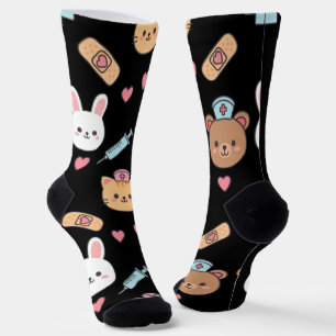 Cute Bear Bunny Kitten Medical Pattern  Socks