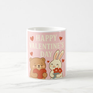 Cute Bear & Bunny Valentine's Day Mug – Pink Heart