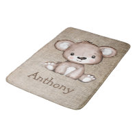 Cute Bear Burlap Rustic Name Watercolor