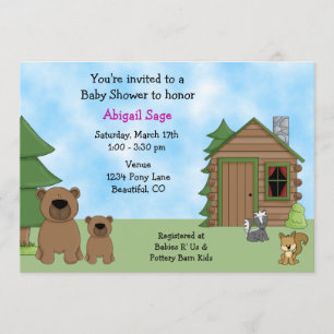 Cute Bear & Cabin Baby Shower Invitation for Girls
