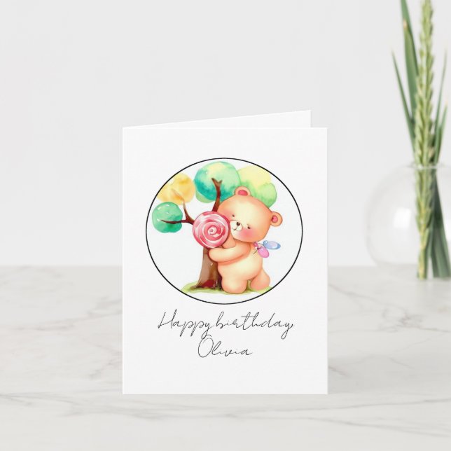 Cute Bear & Candy Children's Birthday Card (Front)