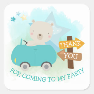 Cute Bear Car Thank You Toddler Birthday Square Sticker
