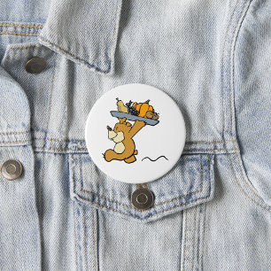 Cute Bear Carrying a Festive Harvest Platter  7.5 Cm Round Badge