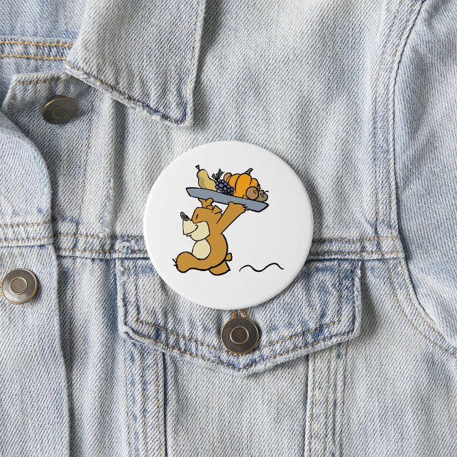 Cute Bear Carrying a Festive Harvest Platter  7.5 Cm Round Badge (Creator Uploaded)