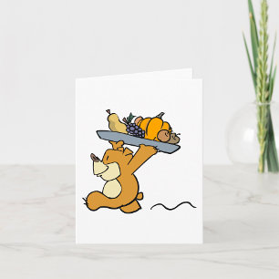 Cute Bear Carrying a Festive Harvest Platter Card