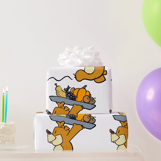 Cute Bear Carrying a Festive Harvest Platter  Wrapping Paper (Creator Uploaded)