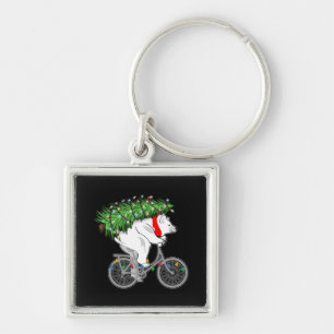 Cute Bear Carrying Christmas Tree Gift For Cyclist Key Ring