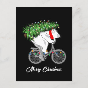 Cute Bear Carrying Christmas Tree Gift For Cyclist Postcard