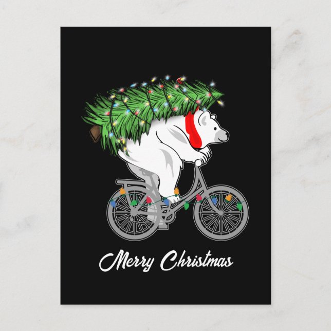 Cute Bear Carrying Christmas Tree Gift For Cyclist Postcard (Front)