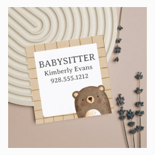 cute bear cartoon pattern babysitter  square business card
