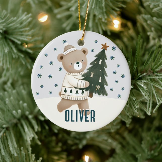 Cute Bear Christmas Tree Kids Name Christmas Ceramic Tree Decoration (Tree)