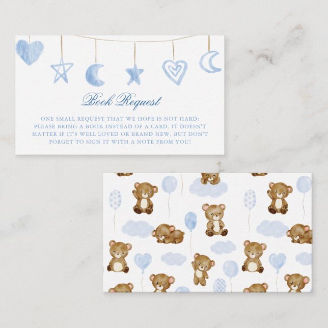 Cute Bear Classic Script Baby Shower Book Request Enclosure Card (Front/Back)