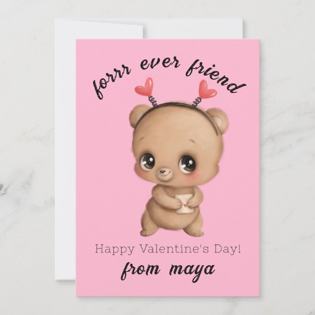 Cute bear Classroom Valentine card (Front)