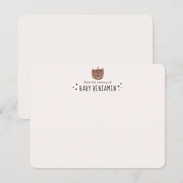 Cute Bear Crown Baby Boy Nursery Note Card (Front/Back)