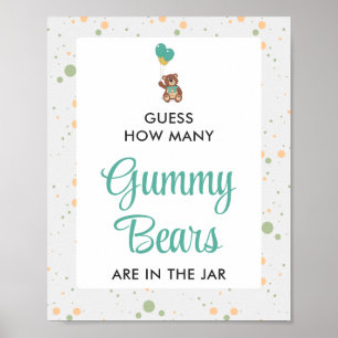 Cute Bear Cub Baby Shower Gummy Bear Guessing Game Poster