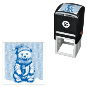 Cute Bear cub Beanie and Scarf Christmas & Holiday Self-inking Stamp
