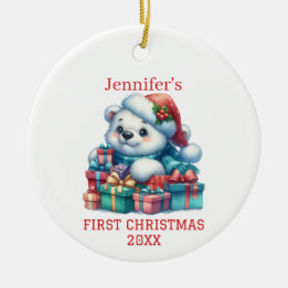 Cute Bear Cub Christmas Ceramic Tree Decoration