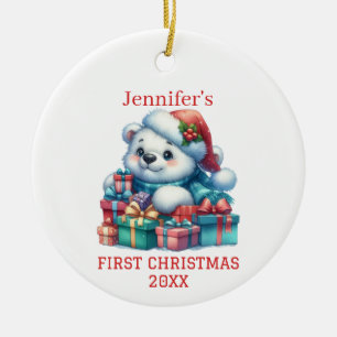 Cute Bear Cub Christmas Ceramic Tree Decoration