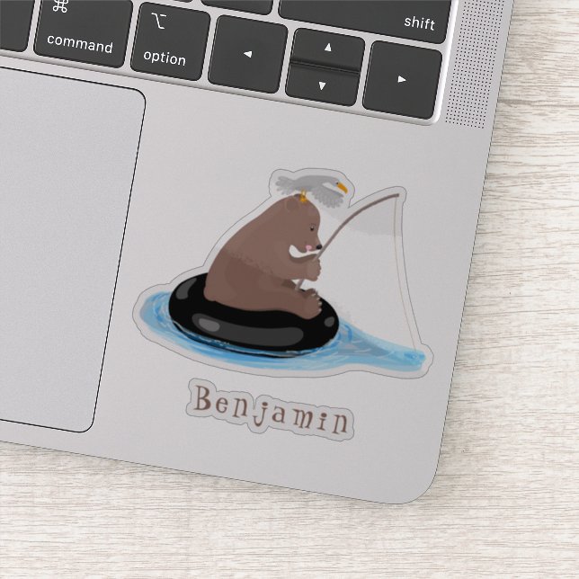 Cute bear cub fishing cartoon illustration (Detail)