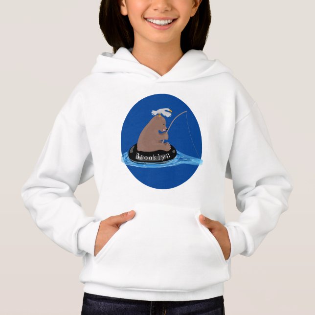 Cute bear cub fishing cartoon illustration  (Front)