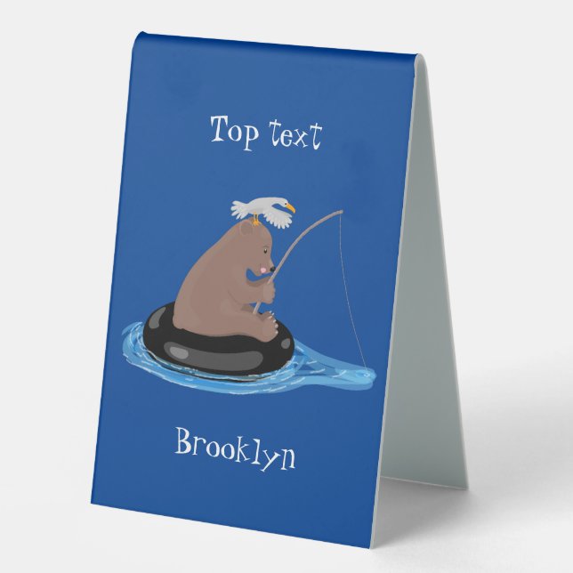 Cute bear cub fishing cartoon illustration (Front)