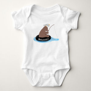 Cute bear cub fishing cartoon illustration baby bodysuit
