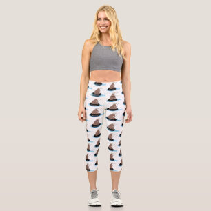 Cute bear cub fishing cartoon illustration capri leggings